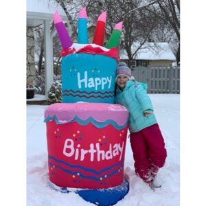 6FT Happy Birthday Inflatable Cake Decoration, Birthday Cake Blow up Outdoor